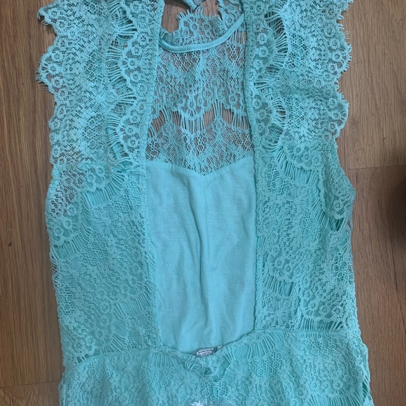 Free People Mint Green Lace Fitted Open Back Dress - Picture 2 of 4